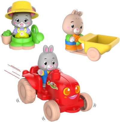 Klorofil Garten-Spielset – Traktor mit angebauter Schubkarre, Gärtner-Outfit mit Gießkanne und Zubehör – inklusive Brie-Maus-Figur – Spielzeug ab 18 Monaten – regt Fantasie und Rollenspiel an