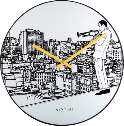 Nexttime Trompetenstadt – Stille Wanduhr – 40 cm – Glasmetall – Weiß