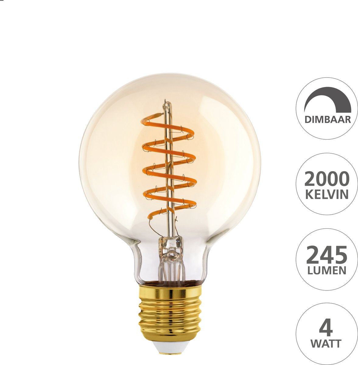 Eglo LED-Lampe - E27 - ø 8 cm - G80 - Bernstein - 2000k - dimmbar