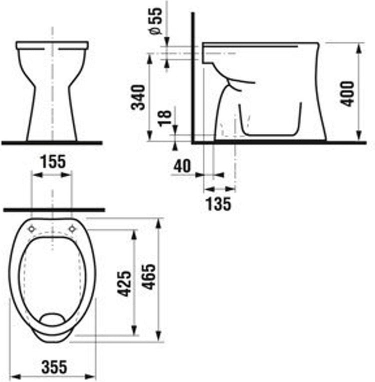 Plieger Brüssel Toilettenschüssel Flachspülung AO 35,5x46,5cm weiß
