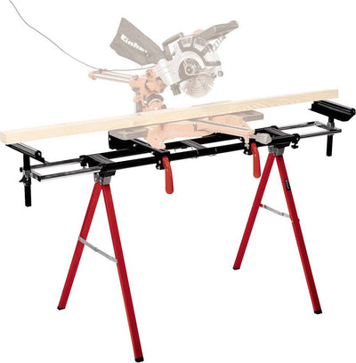 Einhell Unterwagen MSS 1608 – maximal 80 kg Tragkraft – Unterwagen für Kappsägen – höhenverstellbar – ausziehbare Werkstückträger mit Führungsrollen – kompakt zusammenklappbar