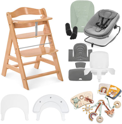 Hauck Alpha Start n Grow Set – Hochstuhl-Starterset – von der Geburt bis zum Erwachsenenalter – natürliches Dunkelgrau