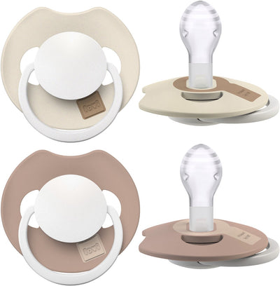 Difrax Lovi Dynamic Prime Glow Schnuller – 18+ Monate – Beige und Braun – 2 Stück
