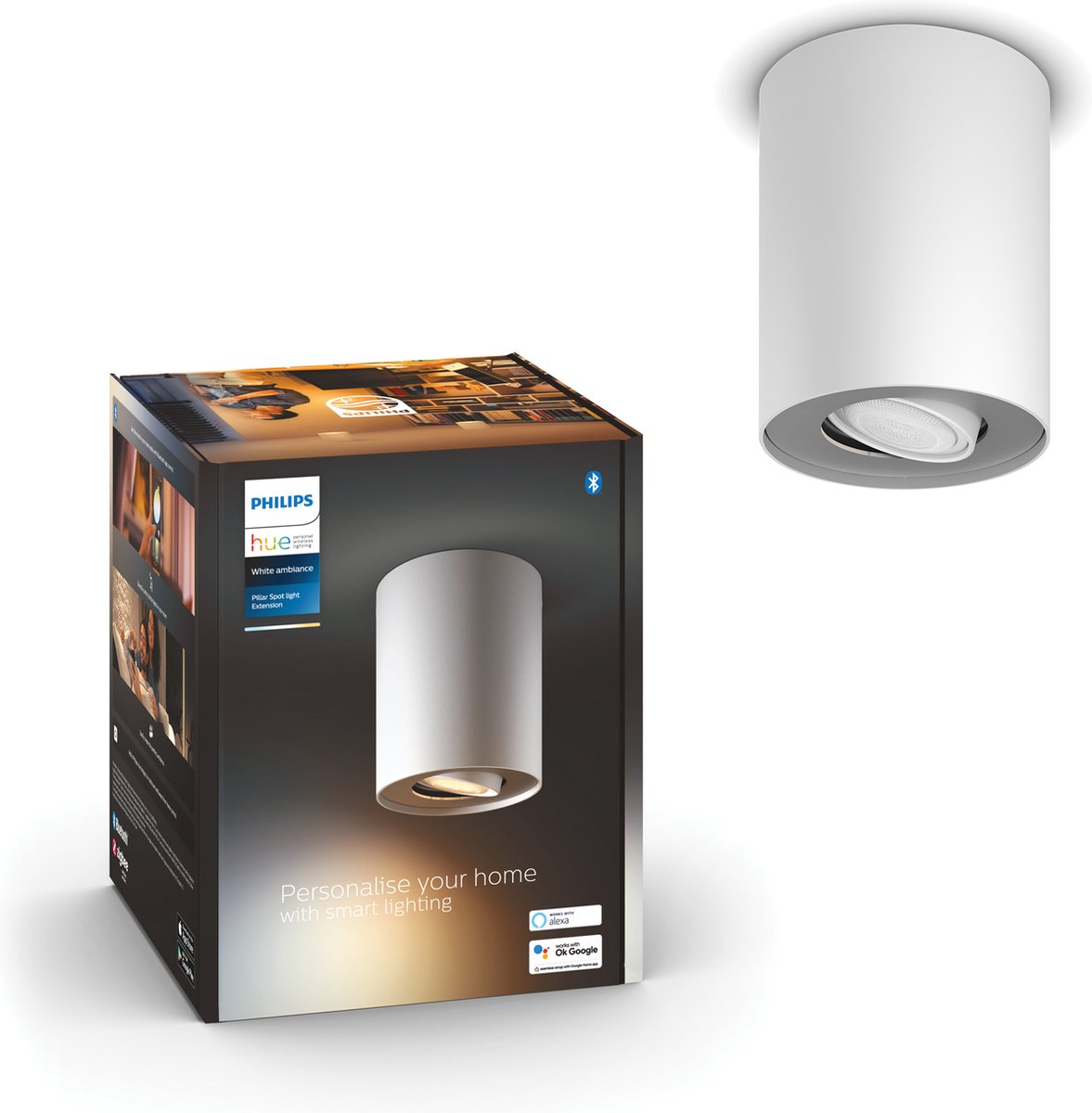 Philips Hue Säulenaufbaustrahler – warmes bis kaltweißes Licht – 1 Spot – Weiß – GU10