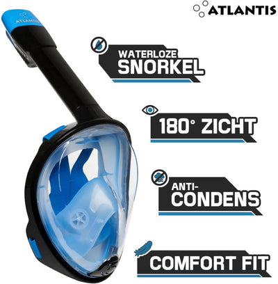 Atlantis Schnorchelmaske - Taucherbrille - Schnorchel - Schnorchelset - Vollgesichtsmaske - Erwachsene - Schwarz Blau - S m