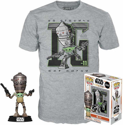 Funko-Pop! Star Wars: Set Figur und T-Shirt – IG-11 mit dem Kind, Größe M