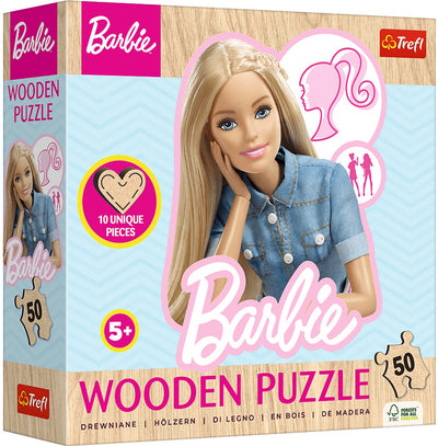 Trefl 50 Holz-Konturpuzzle, beliebte modische Barbie, Mattel, Barbie FSC Mix 70 %