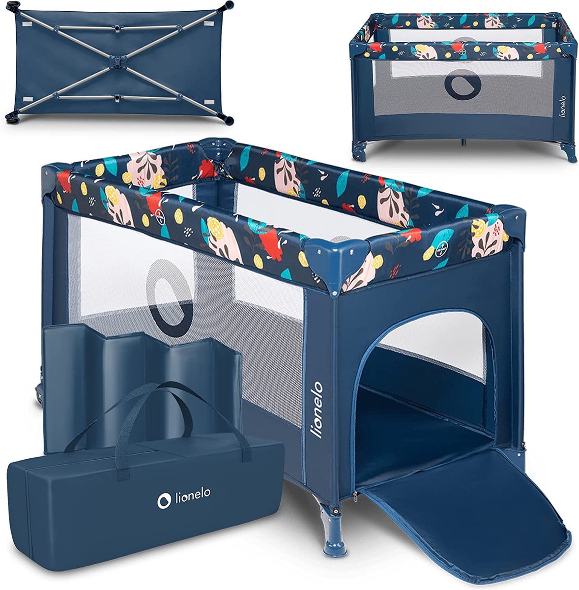 Lionelo Stefi Campingbett 3 in 1 – Babybett klappbarer Laufstall Reisebett – 60x120 cm – 0-36 Monate bis 15 kg – mit Komfortmatratze – Seiteneingang mit Reißverschluss – Rollen – Transporttasche