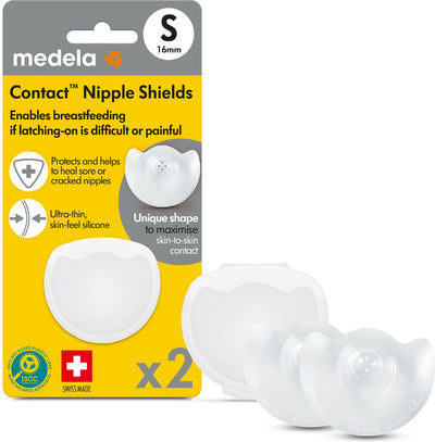 Medela Kontakt-Brusthütchen – Hilfe beim Stillen – Größe S – 16 mm – 2 Stück