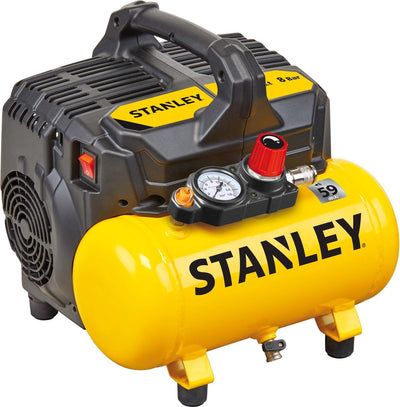 Stanley Silent Kompressor DST 100 8 6 – Luftkompressor 8bar – Luftpumpe mit Tankinhalt 6l – Saugkompressor ölfrei 105l min – mit Griff und Anti-Rutsch-Füßen – geeignet für Druckluftwerkzeuge