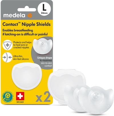 Medela Kontakt-Brusthütchen – Hilfe beim Stillen – Größe L – 24 mm – 2 Stück