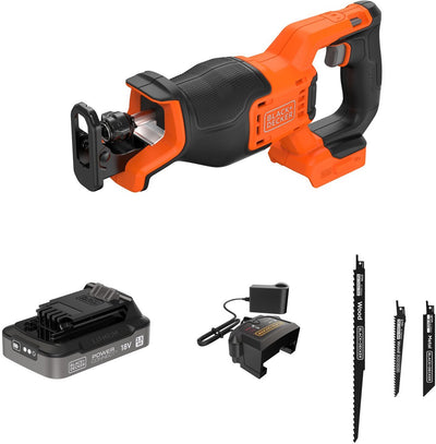 Black+Decker 18 V bürstenlose Säbelsäge mit 3 Zubehörteilen (mit 2 x 2,5 Ah Akku und Ladegerät) – blcr78e1-qw