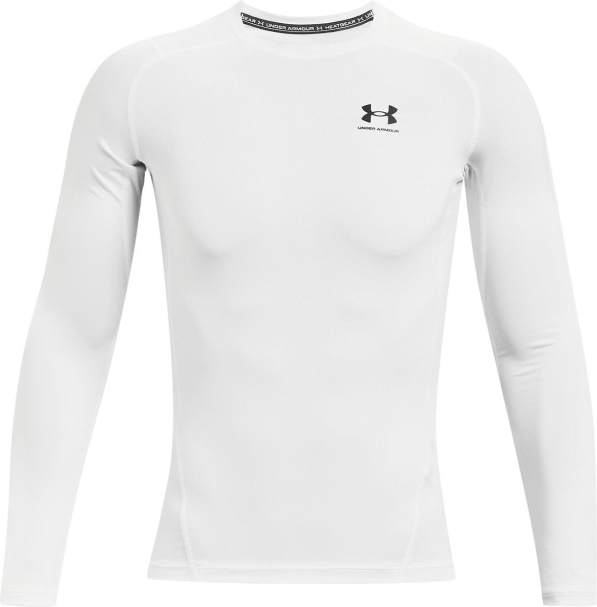 Under Armour UA HG Armour Comp LS-WHT Herren-Sportshirt – Weiß – Schwarz