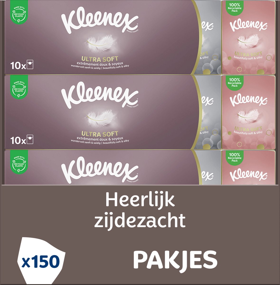 Kleenex-Taschentücher – ultraweich – Vorteilsbox – 10 Packungen x 15 Stück – 150 Taschentücher