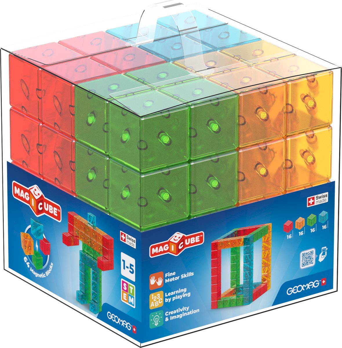 Geomag Magicube bunt recycelt – magnetische Bausteine – 64-teilig – ab 1 Jahr