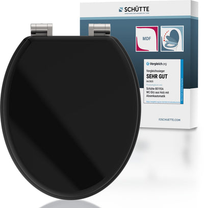 Schütte WC-Sitz 80106 Spirit Black – MDF-Holz – Absenkautomatik – Chromscharniere – Belastbarkeit bis 175 kg – lackiert – seidenmatt schwarz