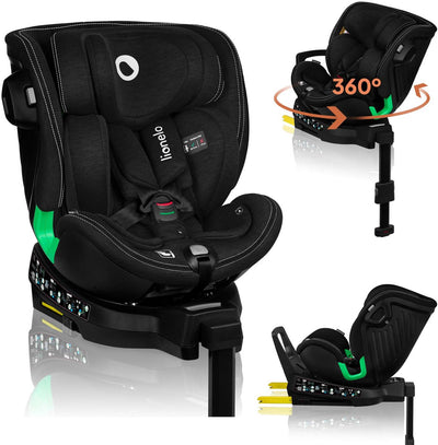 Lionelo Harmony – i-Size Autositz 4in1 – 360° drehbar – breiter Sitz – Isofix + Stützbein – rückwärtsgerichtet bis 105 cm (18 kg) – 40 bis 150 cm – 0 bis 36 kg – Seitenaufprallschutz – RWF und FWF – Bambusbezug – Dri-Sitz – Kopfstütze verstellbar