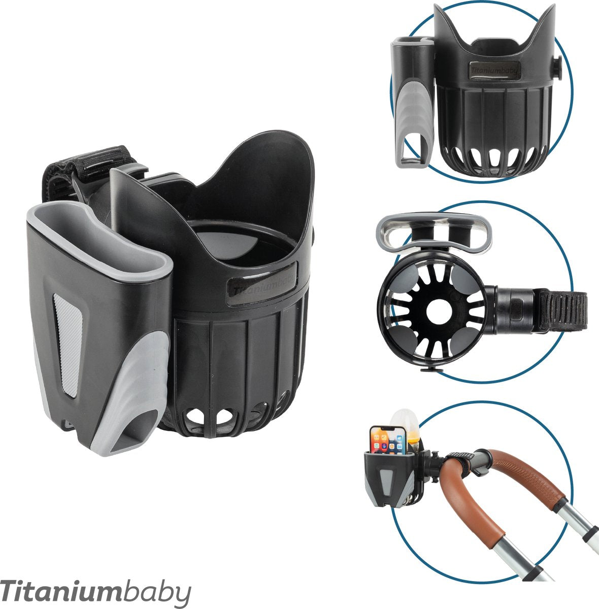 Titanium Baby Universal-Handy- und Getränkehalter aus Titan für Babys
