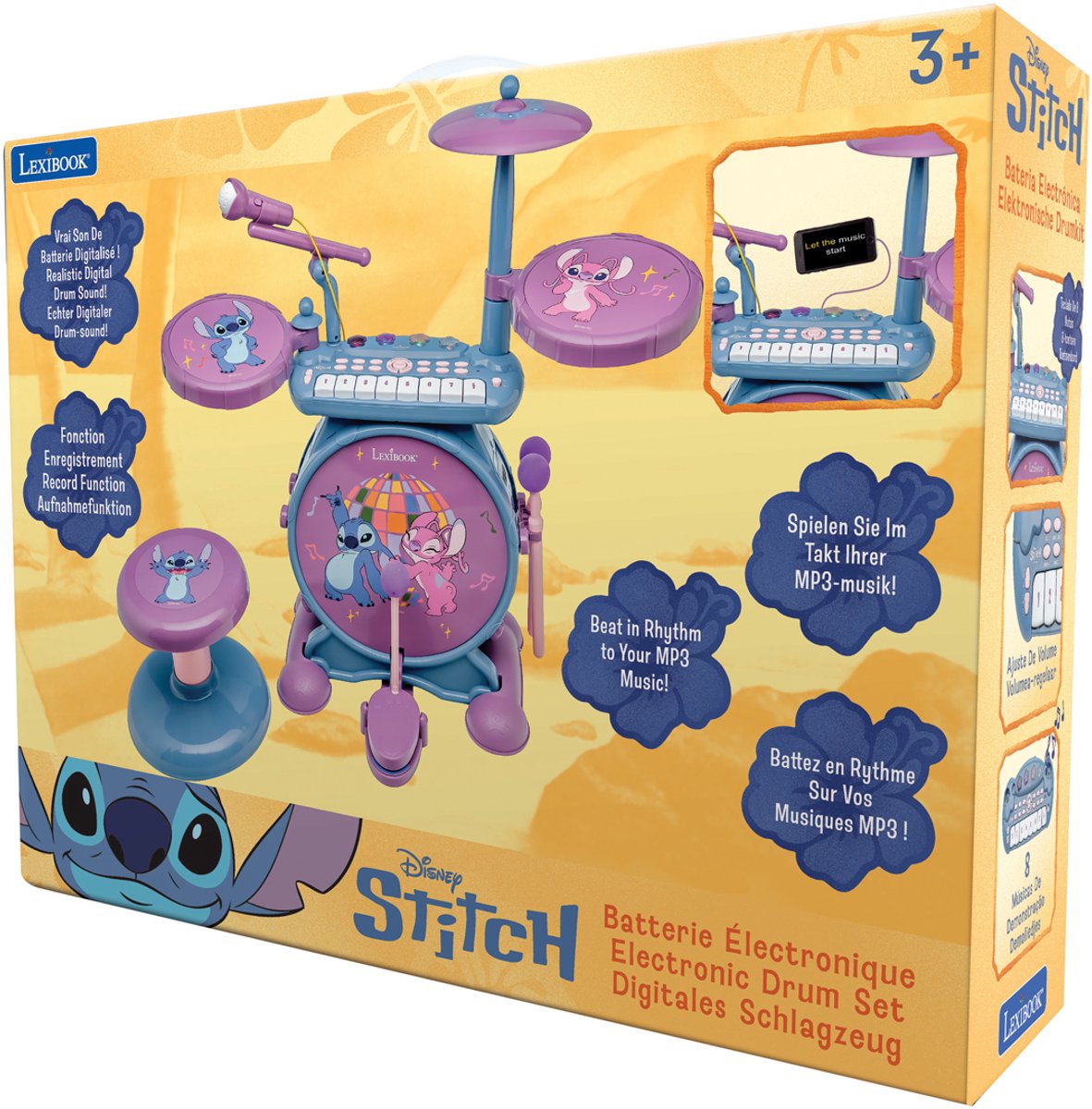 Lexibook Stitch komplettes elektronisches Leuchttrommelset mit Hocker