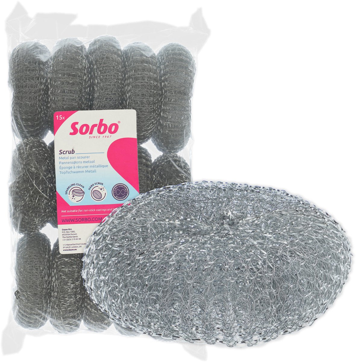 Sorbo Metall-Scheuerschwamm-Set 15-teilig – starker Pfannenschwamm aus Edelstahl – preiswerte Verpackung