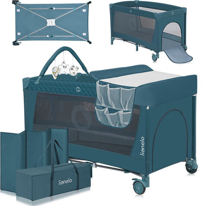 Lionelo Flower Campingbett – 2in1 – Mitwachsendes Bett – Beistellbett – Lockguard – Tragetasche – Reisebettbox – praktischer Seiteneingang mit Reißverschluss – hochwertige Schaumstoffmatratze – Schnellklappsystem – Multifunktionsbox und Reisebett