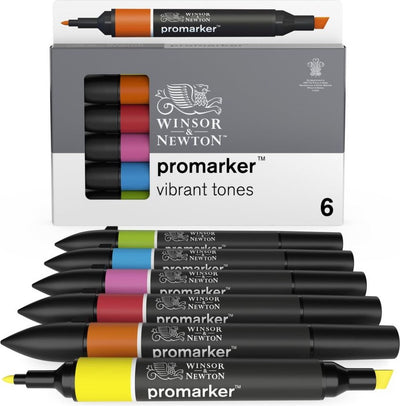 Winsor Newton 0290110 ProMarker™ 6 lebendige Töne | Professionelle Layoutmarker, Alkoholmarker