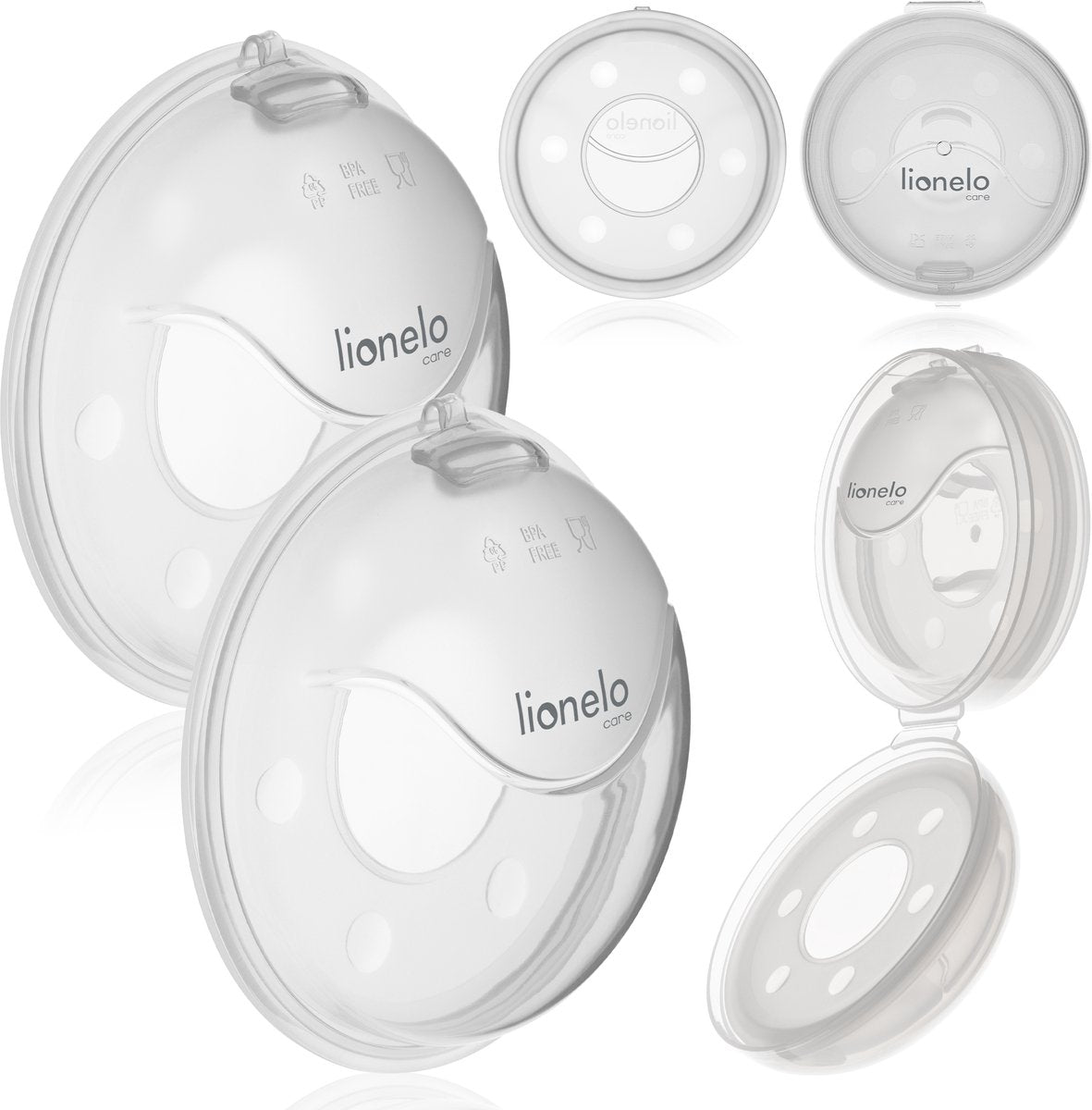 Lionelo Milky Plus Milchauffangset 2-teilig – 2x40 ml – mit Etui – BPA-frei – passt in BH – Muschelform – wiederverwendbar – sterilisierbar