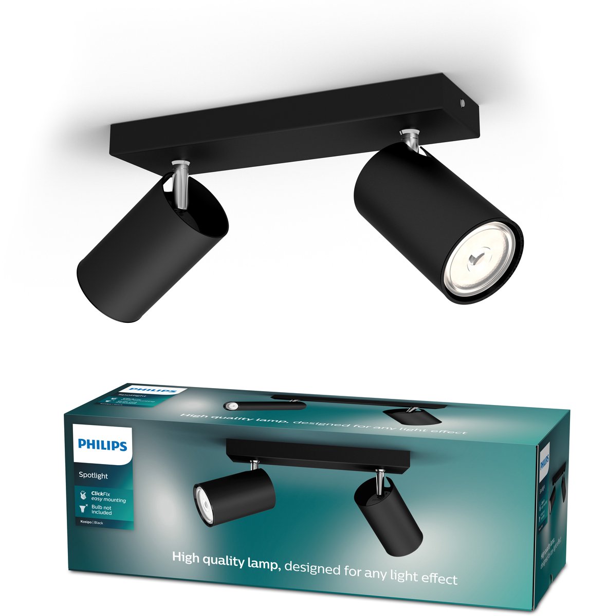 Philips LED Philips Kosipo Aufbaustrahler – 2-flammig – Schwarz