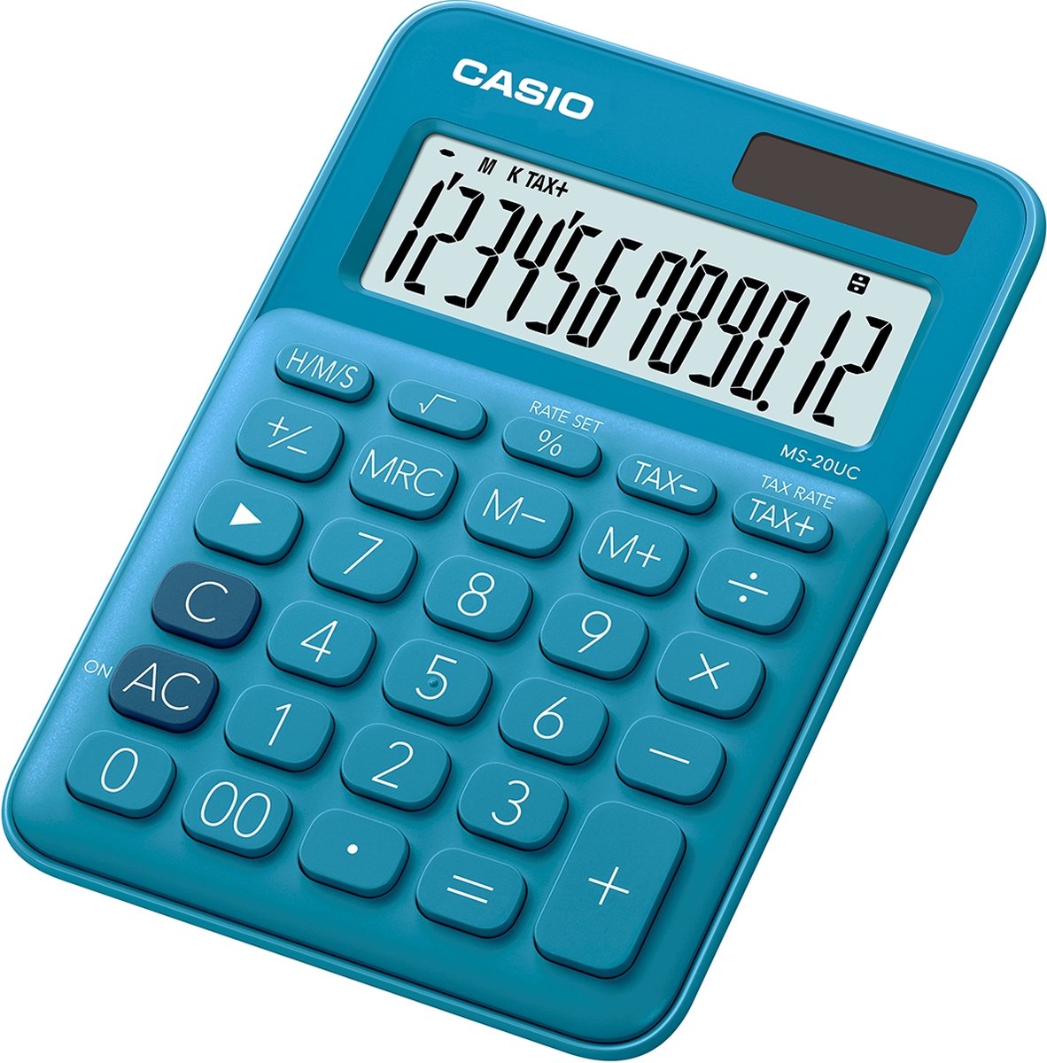 Casio MS-20UC-BU Tischrechner, solarbetrieben, batteriebetrieben, blau, Anzahl der Anzeigepositionen: 12