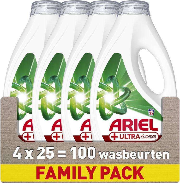 Ariel Flüssigwaschmittel + Ultra-Fleckenentfernung – 4 x 25 Wäschen