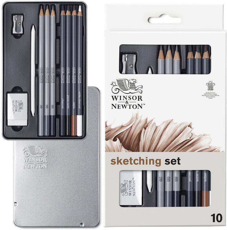 Winsor Newton 0490010 Studio Collection Graphit-Kohlestifte-Set, 10-teilig – Skizzier- und Zeichenstifte mit Zubehör