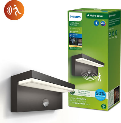 Philips LED Philips Bustan Wandleuchte – ultraeffizient – Anthrazit – mit Sensor – 3,8 W