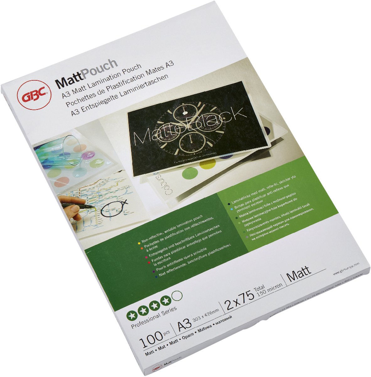 GBC-Laminierfolien – für A3-Dokumente – 150 Mikron – 100 Stück – matt
