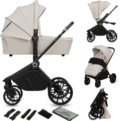 Lionelo mika plus – 2in1 Kinderwagen – XXL-Set – vielseitig und ganzjährig – große Räder – bis 22 kg – Einhandbedienung – für alle Geländearten – Zubehörset