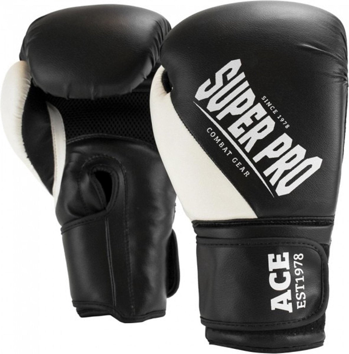 Super Pro Combat Gear Ace (Kick)Boxhandschuhe schwarz und weiß 8oz