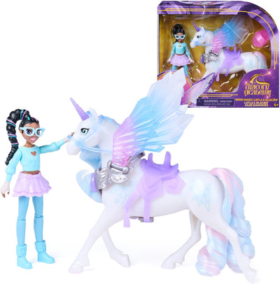 Einhorn-Akademie-Layla-Gletscher mit Flügelmagie, 11,4 cm große bewegliche Puppe und Einhorn mit 12,7 cm großen Flügeln, 4 Zubehörteile, Puppen und Einhorn-Spielzeug, Geburtstagsgeschenke