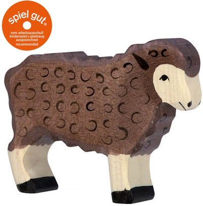 Holztiger-Schaf, stehend, schwarz. 10 cm.