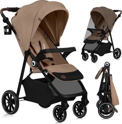 Lionelo Emma One Buggy und Kinderwagen bis 22 kg – XXL-Verdeck – EVA-Räder – leicht und wartungsfrei – verstellbare Rückenlehne – einhändig klappbar – verstellbare Schiebestange – zentrale Fußbremse – 5-Punkt-Sicherheitsgurt – Stadtkinderwagen