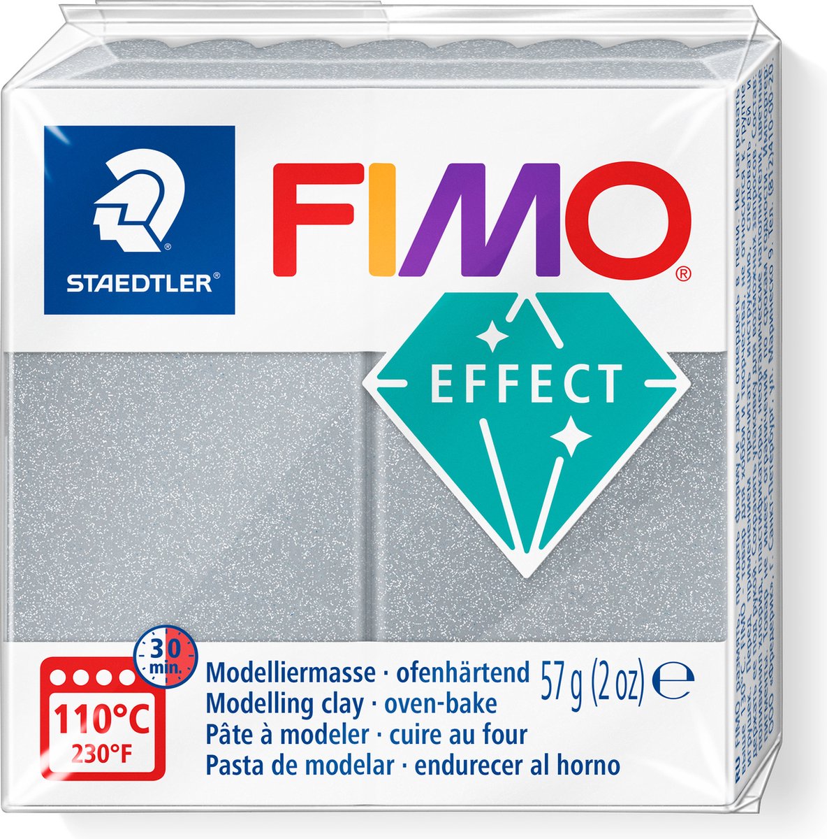 Modelliermasse mit Fimo-Effekt, 57 g, metallisches Silber