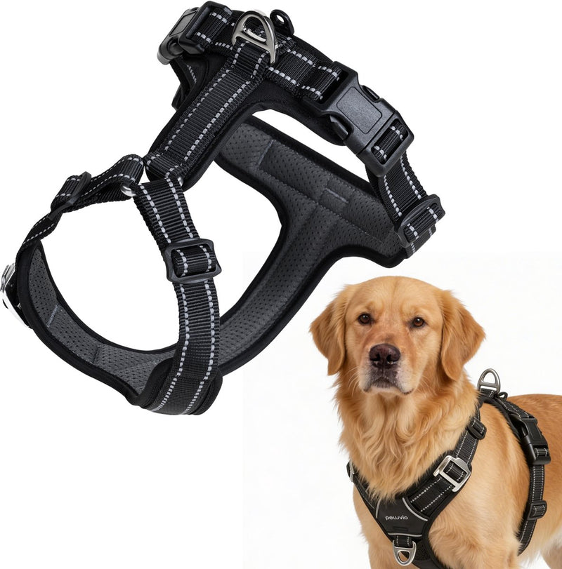 Peluvio Mate – Hundegeschirr mit Reflexion – Größe L – strapazierfähiges Nylon – ergonomisches Schutzgeschirr – rostfreie Schnallen – schnell trocknend, wetterfest – Komfortkontrolle für aktive Hunde