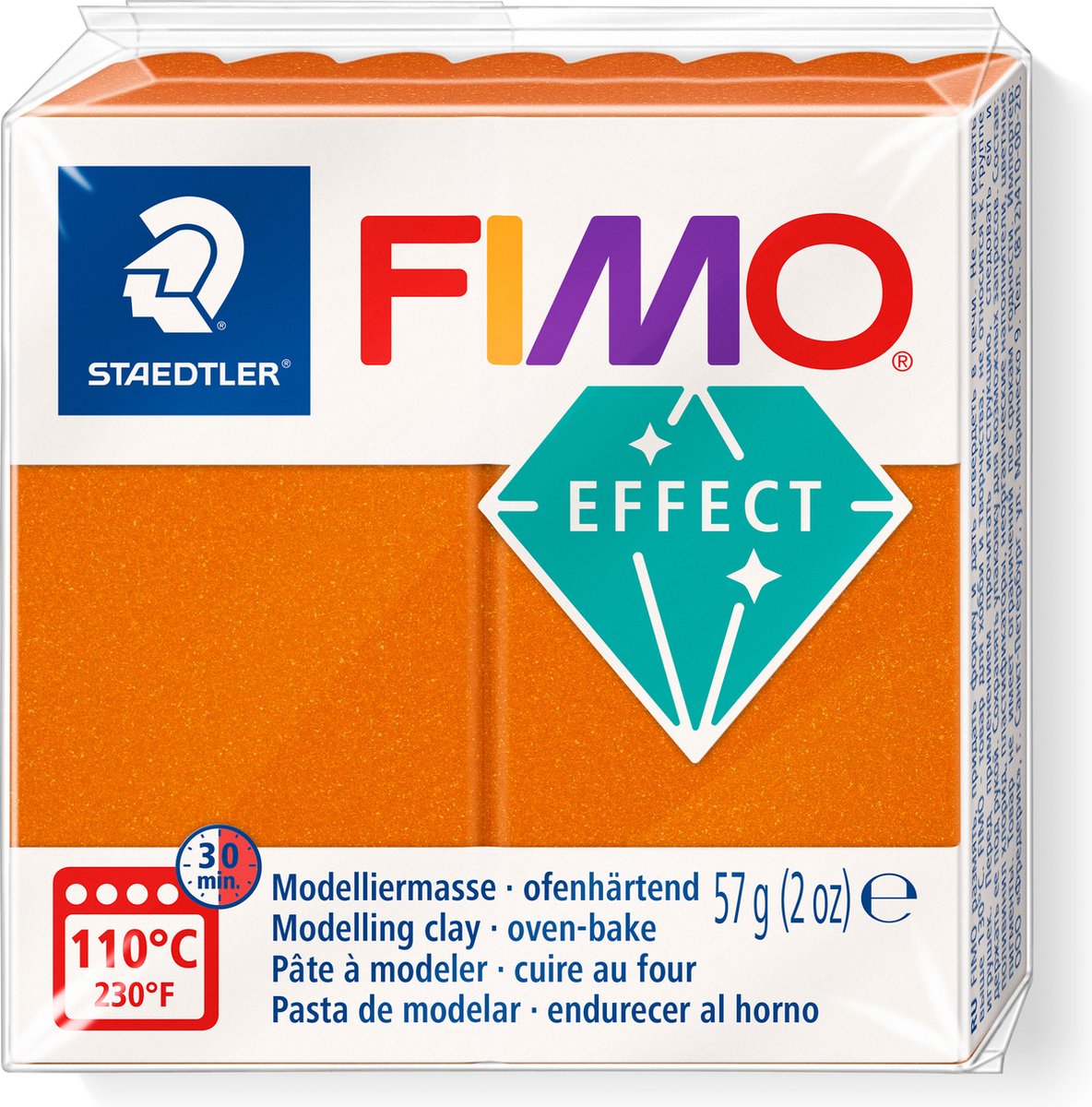 Ofenhärtende Modelliermasse mit Fimo-Effekt, Standardblock, 57 g – Metallic-Orange