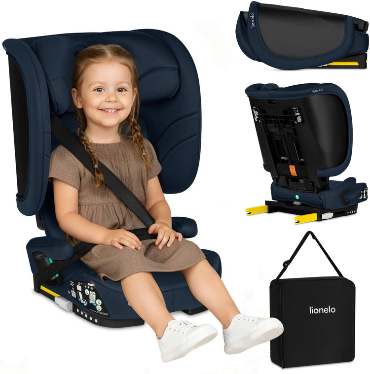 Lionelo Orin Autositz Isofix – klappbarer Autositz 100–150 cm (3,5–12 Jahre 15 bis 36 kg Gruppe 2 3) – 14-Positionen-Kopfstütze – 4-Positionen-Rückenlehne – leicht kompakt – inklusive Getränkehalter-Transporttasche – i-Size-Reise-Kindersitz