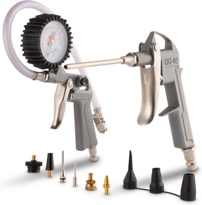 Powerplus powair0023 pneumatisches Blaspistolen-Set – 13-teilig – max. Druck: 8 bar - inkl. Luftpistole, Reifenfüllpistole mit Manometer und 11 Zubehörteilen