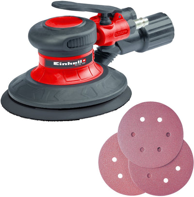 Einhell Druckluft-Exzenterschleifer TC-PE 150 – Schleiffläche: ø 150 mm – geeignet für Schleif- und Schleifarbeiten an Holz, Eisen und Kunststoff – inkl. 6x Schleifblätter