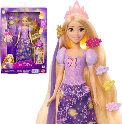 Mattel Disney Princess Leuchtendes Haar Rapunzel Modepuppe – Magisches Haar-Modepuppenspielzeug