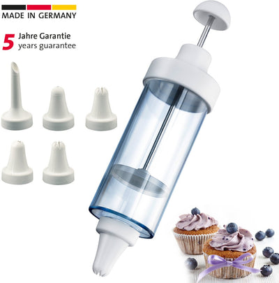 Westmark Dekorations- und Garnierspritze, mit 5 Düsen, Inhalt: 180 ml, Kunststoff Edelstahl, transparent weiß, 31152260