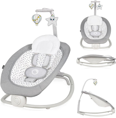 Lionelo Pascal – Babywippe für Schaukelstuhl – mit sanften Vibrationen – 12 Melodien – verstellbare Rückenlehne – Spielbogen mit Spielzeug – 5-Punkt-Gurt – kompakt faltbar – Wippe – Schaukelstuhl