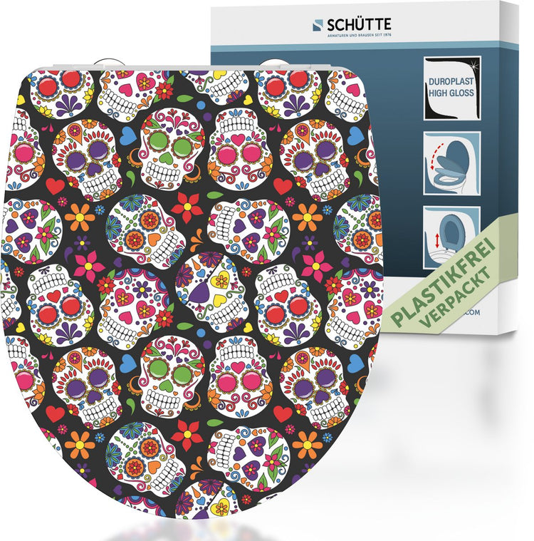 Schütte Schütte Toilettensitz mit weicher Verrückter verrückter Schädel Duroplast High Gloss