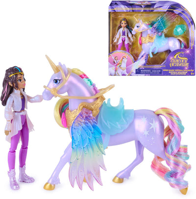 Einhorn-Akademie – Sophia Wildstar mit Flügelmagie – bewegliche Puppe 11,4 cm und geflügeltes Einhorn 12,7 cm – inklusive 4 Zubehörteilen – Puppen- und Einhornspielzeug