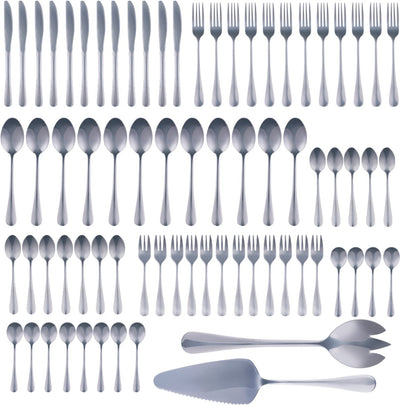 Alpina Besteckset 75-teilig für 12 Personen – Besteckset aus Edelstahl – Messer, Gabeln, Löffel, Teelöffel, Kaffeelöffel, Gebäckgabeln, Suppenlöffel – komplettes Geschirr